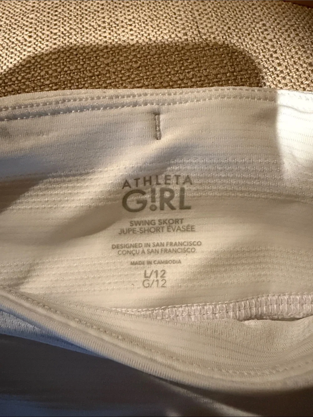 Athleta Girl Swing Skort White Tiered Skirt w/Bike Shorts  Sz L/12